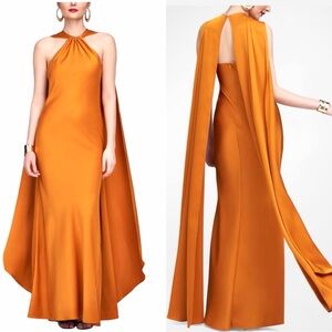 NEW Halston Heritage Satin Reta Cape Maxi Dress Gown Sz 2